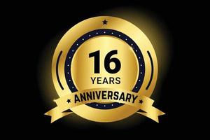 Golden gradient premium  elements in 16 years anniversary design vector