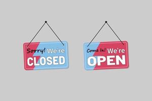 Sorry we're closed and come in we're open door sign vector