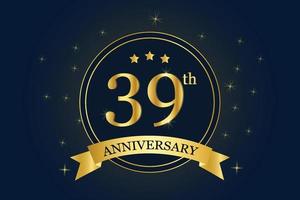 39th years anniversary golden number ribbon with banner design. vector