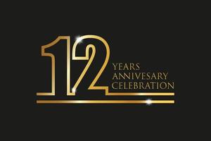 12 years anniversary celebration with gold glitter color and black background vector