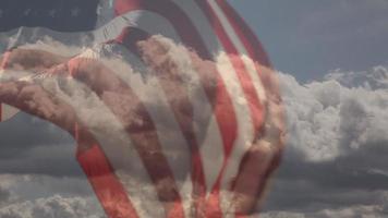Double exposure american flag waving video