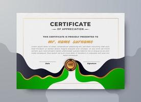 Modern golden and green color certificate appreciate template, Multipurpose and elegant design. vector