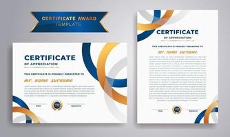 Certificate of appreciation template, gold and blue color. Clean modern certificate with gold badge. vector