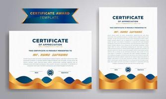 Certificate of appreciation template, gold and blue color. Clean modern certificate with gold badge. vector