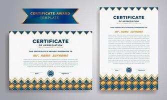 Blue and gold certificate of appreciation template. Luxury badge and modern line pattern. vector