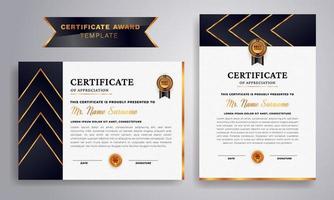 Black and gold certificate of achievement border vector template with luxury badge and modern line pattern. Graduation vector template.