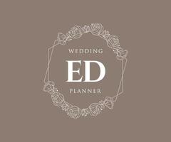 colección de logotipos de monogramas de boda con letras iniciales ed, plantillas florales y minimalistas modernas dibujadas a mano para tarjetas de invitación, guardar la fecha, identidad elegante para restaurante, boutique, café en vector