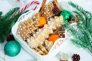 a New Year's basket full of cookies ready to give a wonderful gift to friends photo