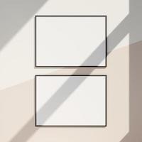 Two frames hanging on the wall with shadow. Photo frame mockup. poster mockup.