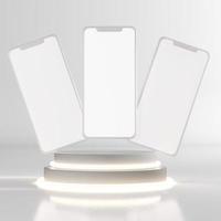 Clayphone screens on round pedestal with neon light mockup photo