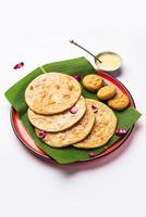 Sweet Khoya roti or Peda chapati paratha made using thickened cream milk or Khoa, khowa, mawa photo