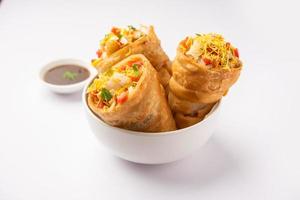 Kutchi Cone Chaat is a popular party appetizer snack from India photo