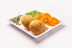 Kachori with Jalebi, snack combination from India also called kachauri, kachodi, katchuri, imarti photo