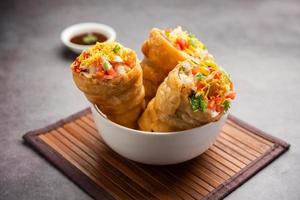 Kutchi Cone Chaat is a popular party appetizer snack from India photo