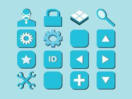 conjunto de iconos de interfaz de usuario 3d de color azul vector