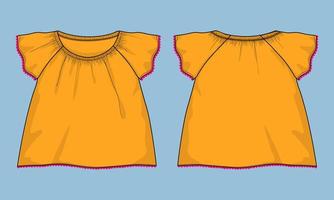 Baby girls dress design technical Flat sketch vector illustration template.