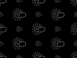 Sun cartoon character seamless pattern on black background vector