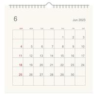 June 2023 calendar page on white background. Calendar background for reminder, business planning, appointment meeting and event. Week starts from Sunday. Vector. vector