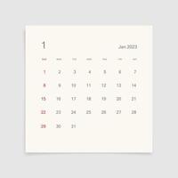 January 2023 calendar page on white background. Calendar background for reminder, business planning, appointment meeting and event. Week starts from Sunday. Vector. vector