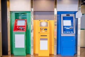 line of colorful ATM in the lobby. Background image. photo