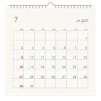 July 2023 calendar page on white background. Calendar background for reminder, business planning, appointment meeting and event. Week starts from Sunday. Vector. vector