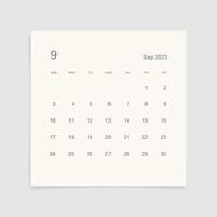 September 2023 calendar page on white background. Calendar background for reminder, business planning, appointment meeting and event. Week starts from Sunday. Vector. vector