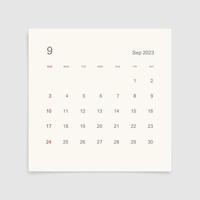 página del calendario de septiembre de 2023 sobre fondo blanco. fondo de calendario para recordatorio, planificación de negocios, reunión de citas y eventos. la semana comienza desde el domingo. vector. vector