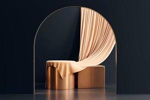 3D rendering abstract black and gold platform podium product presentation backdrop photo