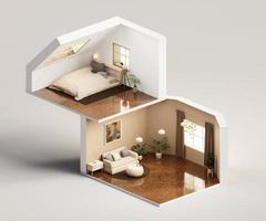 Isometric view bed room muji style open inside interior architecture, 3d rendering digital art. photo