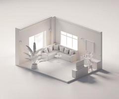 Isometric view white living room open inside interior architecture, 3d rendering digital art. photo