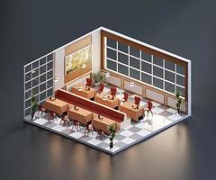 Isometric view restaurant open inside interior architecture, 3d rendering. photo