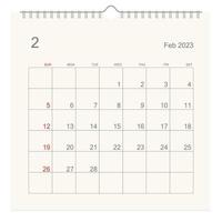 página de calendario de febrero de 2023 sobre fondo blanco. fondo de calendario para recordatorio, planificación de negocios, reunión de citas y eventos. la semana comienza desde el domingo. vector. vector