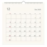 December 2023 calendar page on white background. Calendar background for reminder, business planning, appointment meeting and event. Week starts from Sunday. Vector. vector