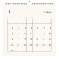 April 2023 calendar page on white background. Calendar background for reminder, business planning, appointment meeting and event. Week starts from Sunday. Vector. vector
