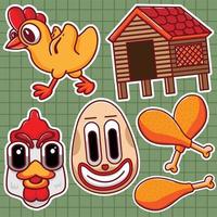 Ilustración de diseño de icono de vector de pegatina de pollo lindo