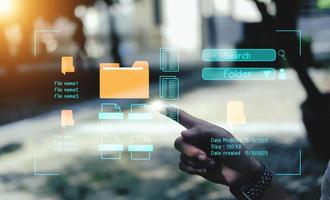 Document management system concept, folder and document icon software, searching and managing files online document database, for efficient archiving photo