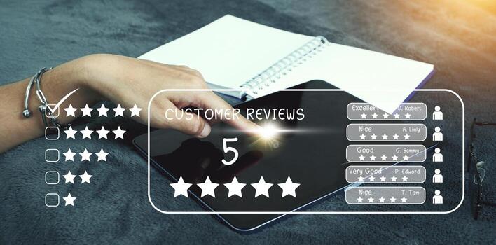 Users rate the service experience in the Concept  Customer Satisfaction Survey online application after using the service. photo