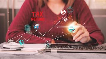 The Concept of taxes paid by individuals and corporations such as VAT, income tax and property tax Data analysis, paperwork,Financial research. Background for your business. photo