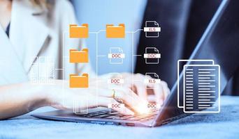 Document management system concept, folder and document icon software, searching and managing files online document database, for efficient archiving photo