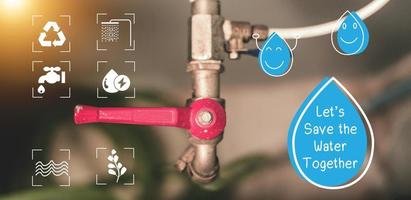 Concept Water saving. Water drop icon and message help save water for the future. Water is life, the source of everything around us. photo