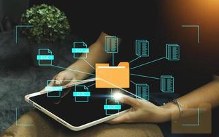Document management system concept, folder and document icon software, searching and managing files online document database, for efficient archiving photo
