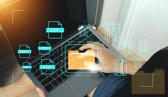 Document management system concept, folder and document icon software, searching and managing files online document database, for efficient archiving photo