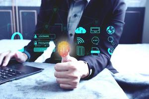 Cybersecurity Concept Global network security technology,  protect personal information. Encryption with a key icon on the virtual interface. photo