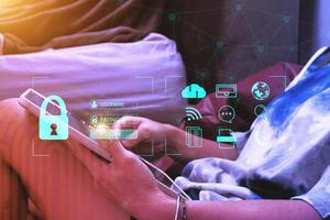 Cybersecurity Concept Global network security technology,  protect personal information. Encryption with a key icon on the virtual interface. photo