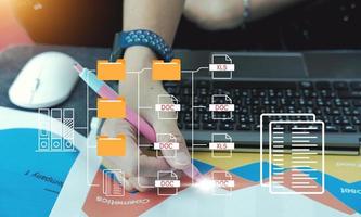 Document management system concept, folder and document icon software, searching and managing files online document database, for efficient archiving photo