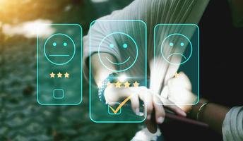 Users rate the service experience in the Concept  Customer Satisfaction Survey online application after using the service. photo