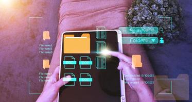 Document management system concept, folder and document icon software, searching and managing files online document database, for efficient archiving photo