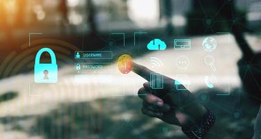 Cybersecurity Concept Global network security technology,  protect personal information. Encryption with a key icon on the virtual interface. photo