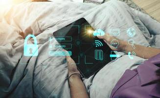 Cybersecurity Concept Global network security technology,  protect personal information. Encryption with a key icon on the virtual interface. photo