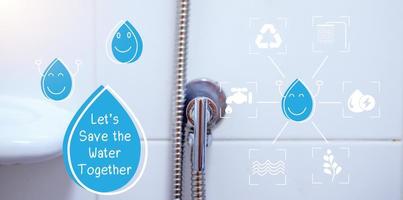 Concept Water saving. Water drop icon and message help save water for the future. Water is life, the source of everything around us. photo